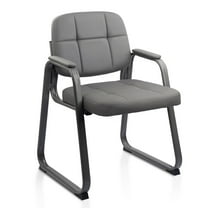 CLATINA Waiting Room Guest Chair with Bonded Leather Padded Arm Rest for Office Reception and Conference Desk Black with Sled Base Grey 1Pack