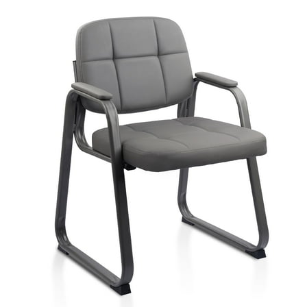 CLATINA Waiting Room Guest Chair with Bonded Leather Padded Arm Rest for Office Reception and Conference Desk Black with Sled Base Grey 1Pack