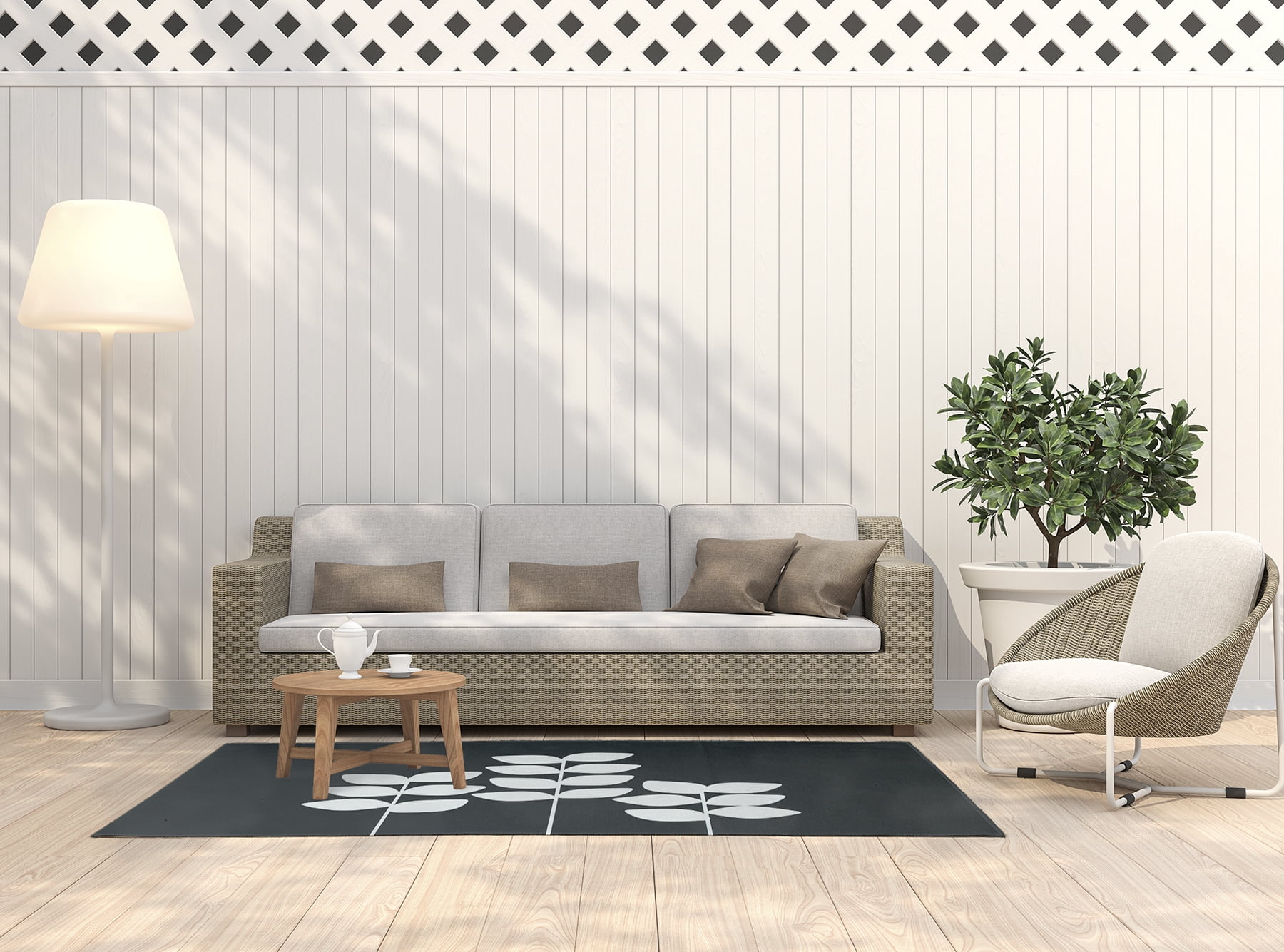 Simply Daisy 5' x 7' Gray Simple Stems Spring Chenille Indoor/Outdoor Rug