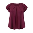 thumbnail image 3 of GRACE & GRANDEUR Women's Plus Size St. Patrick's Day Summer Blouse Pleated Curved Hem Ruffle Sleeve Round Neck Dressy Loose Tops 1X Purple, 3 of 7