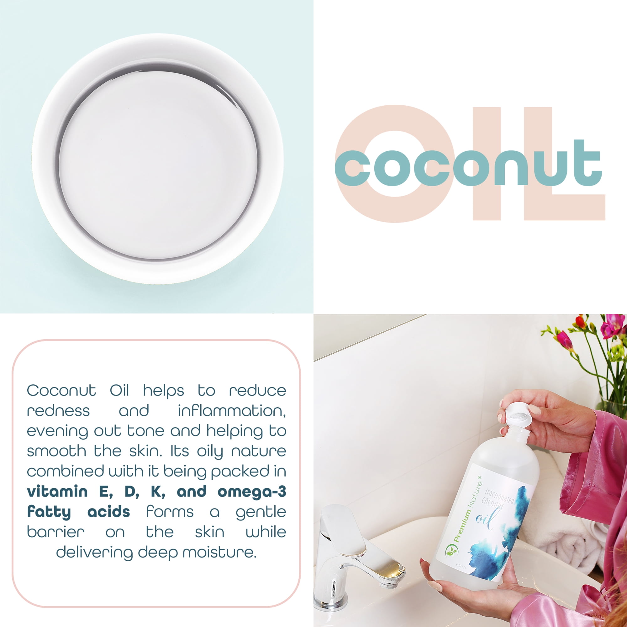 Fractionated Coconut Oil Massage Oil - Cold Pressed Pure MCT Oil for Essential Oils Mixing Dry Skin Moisturizer Natural Carrier Baby Oil for Face Hair & Body 32 oz