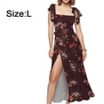 thumbnail image 2 of Vestido largo carmesí con cuello cuadrado elegante para mujer Vestido con abertura retro informal con tiras y estampado floral Adepaton BST3005860-3, 2 of 6