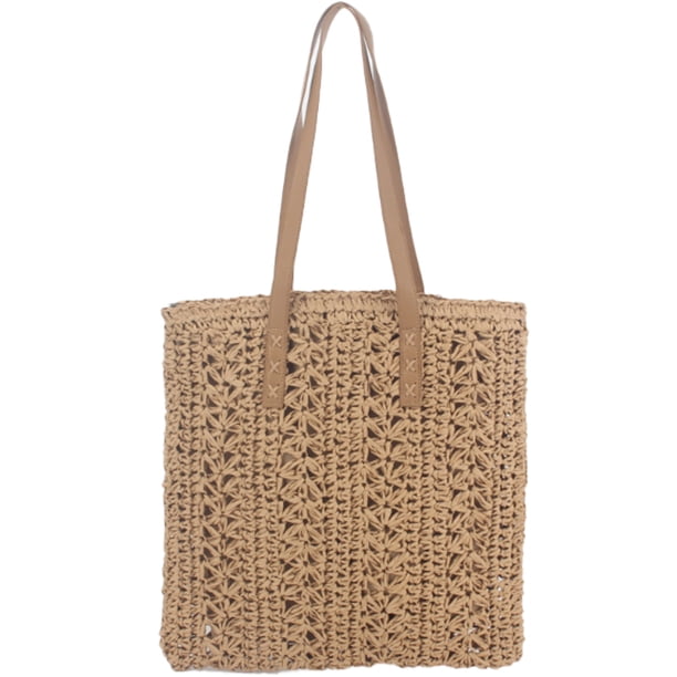 Bolso de hombro grande tejido a mano para mujer, bolso de paja, bolso de playa de verano