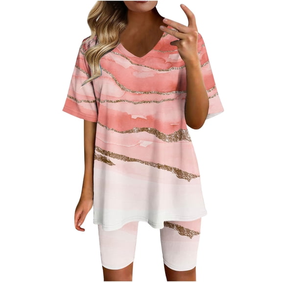 50% off Clear! XWSHYW Lounge Sets for Women 2 Piece Short Sleeve V-Neck Tops Shorts Comfortable Homewear Suit Sets Orange XL Womens Loungewear Set# Best Deals Today