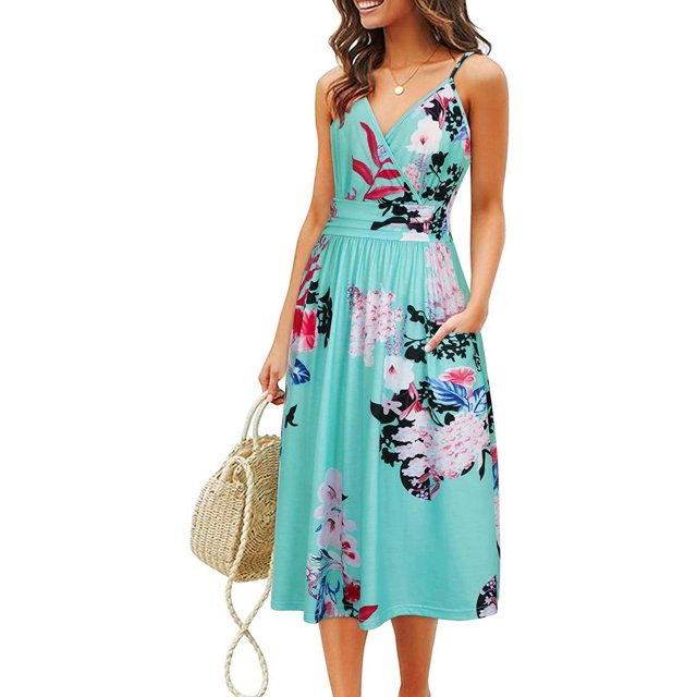 Nouvelle Robe Décontractée Ample pour Femmes avec Poches Robe d'Été Imprimé Floral Robe de Plage