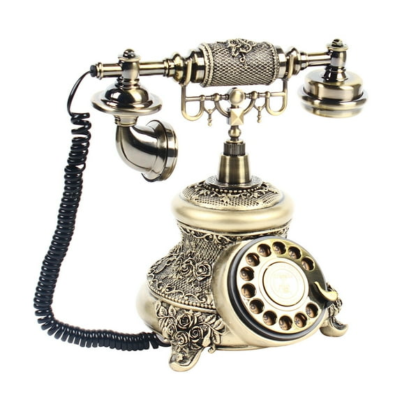 TFCFL Antique Brass Handset Phone European Style Handheld Telephone Rotary Dial Vintage Home Decor