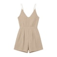 thumbnail image 5 of Cmfcve Women's Spaghetti Strap V Neck Romper Shorts High Waist Casual One Piece Jumpsuit Summer Sleeveless Loungewear with Pockets, 5 of 7
