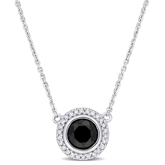 Everly Women's 1/10ct TW Black and White Diamond 14k White Gold Halo Pendant with Chain