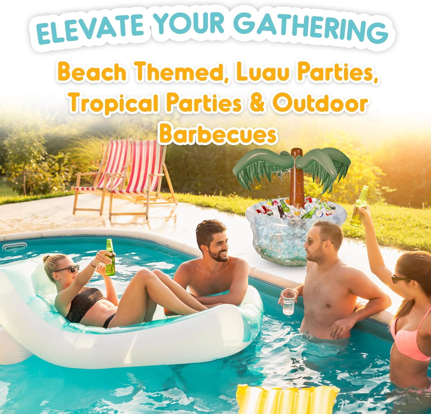 Inflatable Palm Tree Cooler 28" - Blow Up Palm Tree Party Cooler, Luau Hawaiian Tropical Beach Theme, Summer Swimming Pool Party Decorations - Outdoor Party Supplies - Kids Adults Birthday