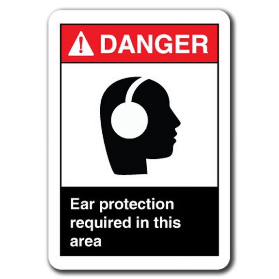 Danger Sign - Ear Protection Required In This Area 7"x10" Plastic Safety Sign ansi osha