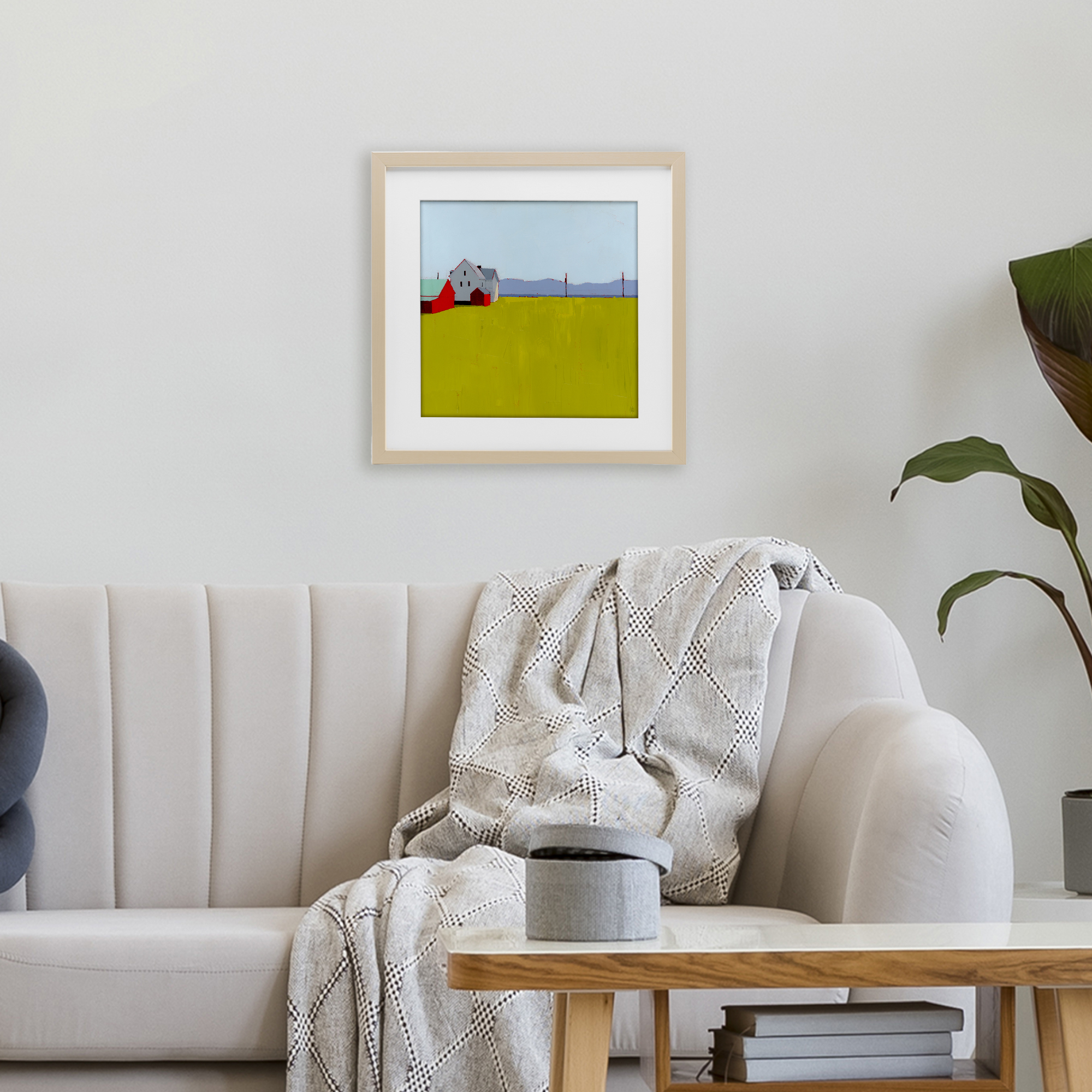 Farmhouse & Shed Landscape Birch Framed Print Under Glass, design by Ruth LaGue