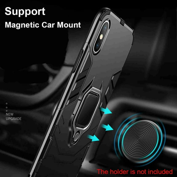 Dteck For iPhone Xs Max 6.8 inch Case, [Magnetic Car Mount] Heavy Duty Armor Protective Rugged 2 in 1 Shock-Absorbing Case with 360 Degree Rotation Ring， Black