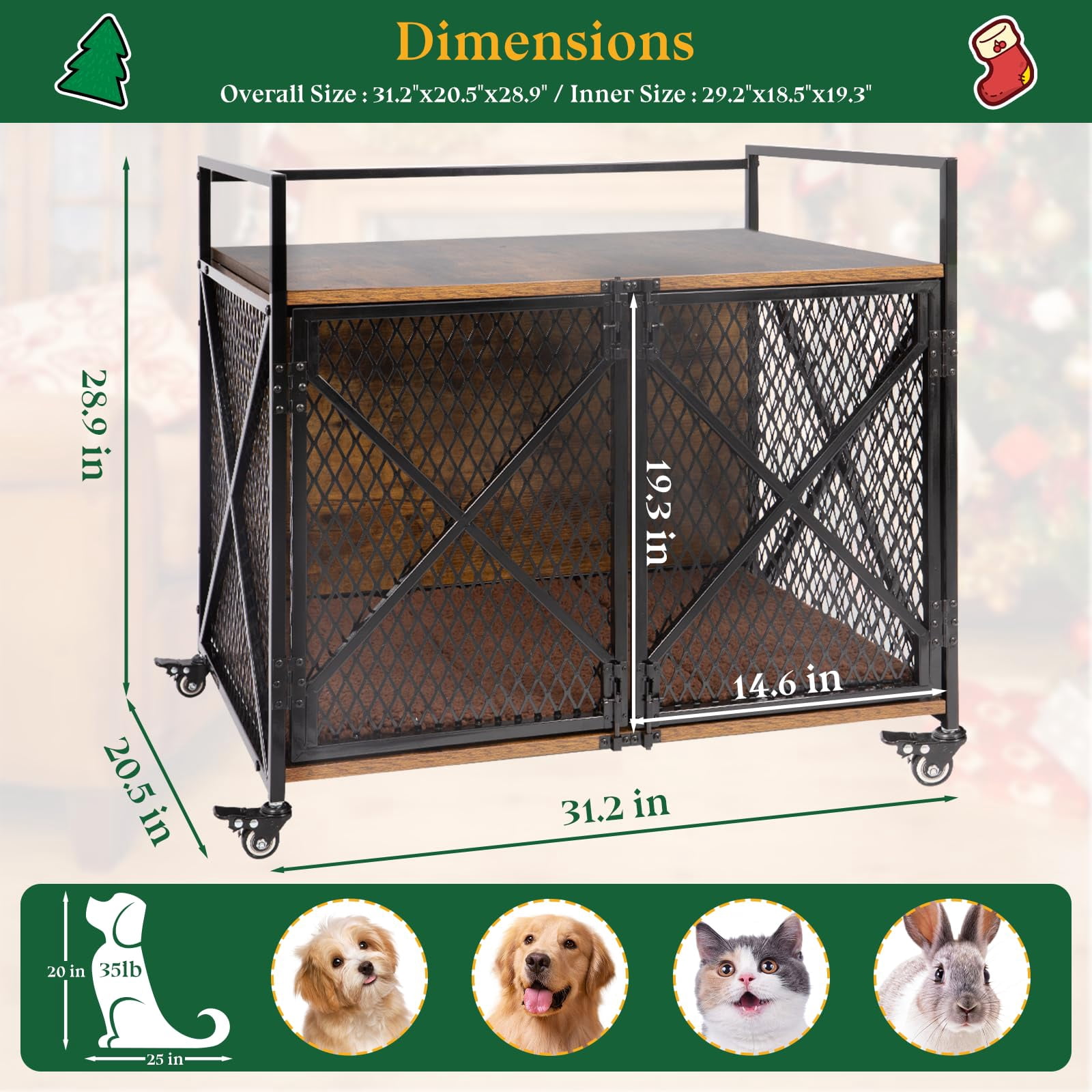 Gowoodhut Dog Crate, 31"L Wooden Dog Kennel Furniture with Cushion