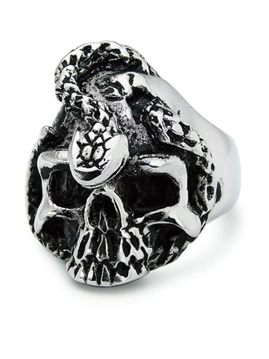Stainless Steel Skull Snake Biker Style Ring