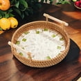 thumbnail image 6 of Woven Rattan Serving Tray Fruit Dessert Tray Round Nordic Multifunctional Vanity Platter Breakfast Cake Snacks Tray for Party Kitchen Table Small Green White, 6 of 8