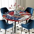 thumbnail image 5 of Elastic Fitted Round Tablecloth, American Flag Waterproof Stretch Table Cover for 45"-54" Tables, Blue Red USA Flag Eagle Wreath Washable Outdoor Tablecloths for Patio, Picnic, Camping, 5 of 9