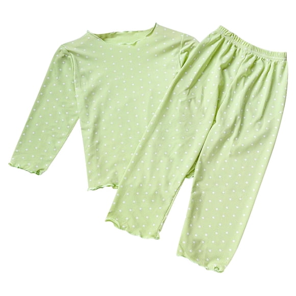 Odeerbi 2-12 Años Niños Niñas Seda Hielo Pijamas Lechuga Recorte Manga Larga Tops Pantalones Dos Piezas Conjunto Pijama Casa Polka