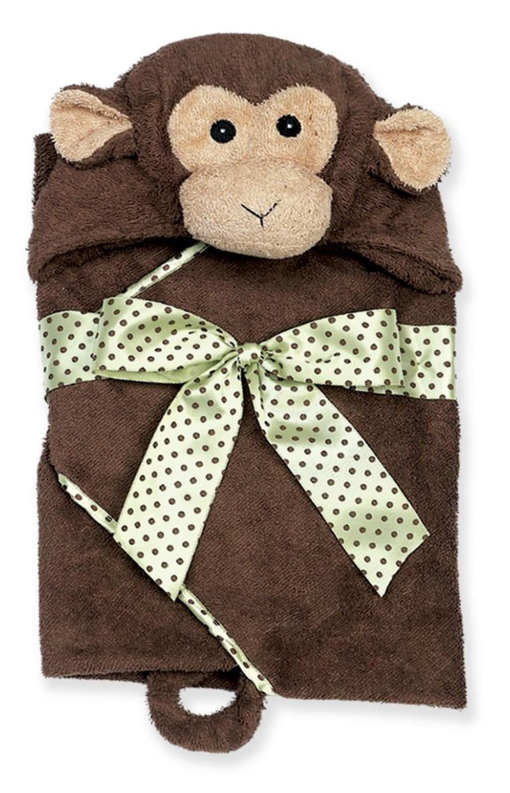 Bearington Baby Giggles Monkey Hooded Bath Towel, Brown 24" x 24", 24 x