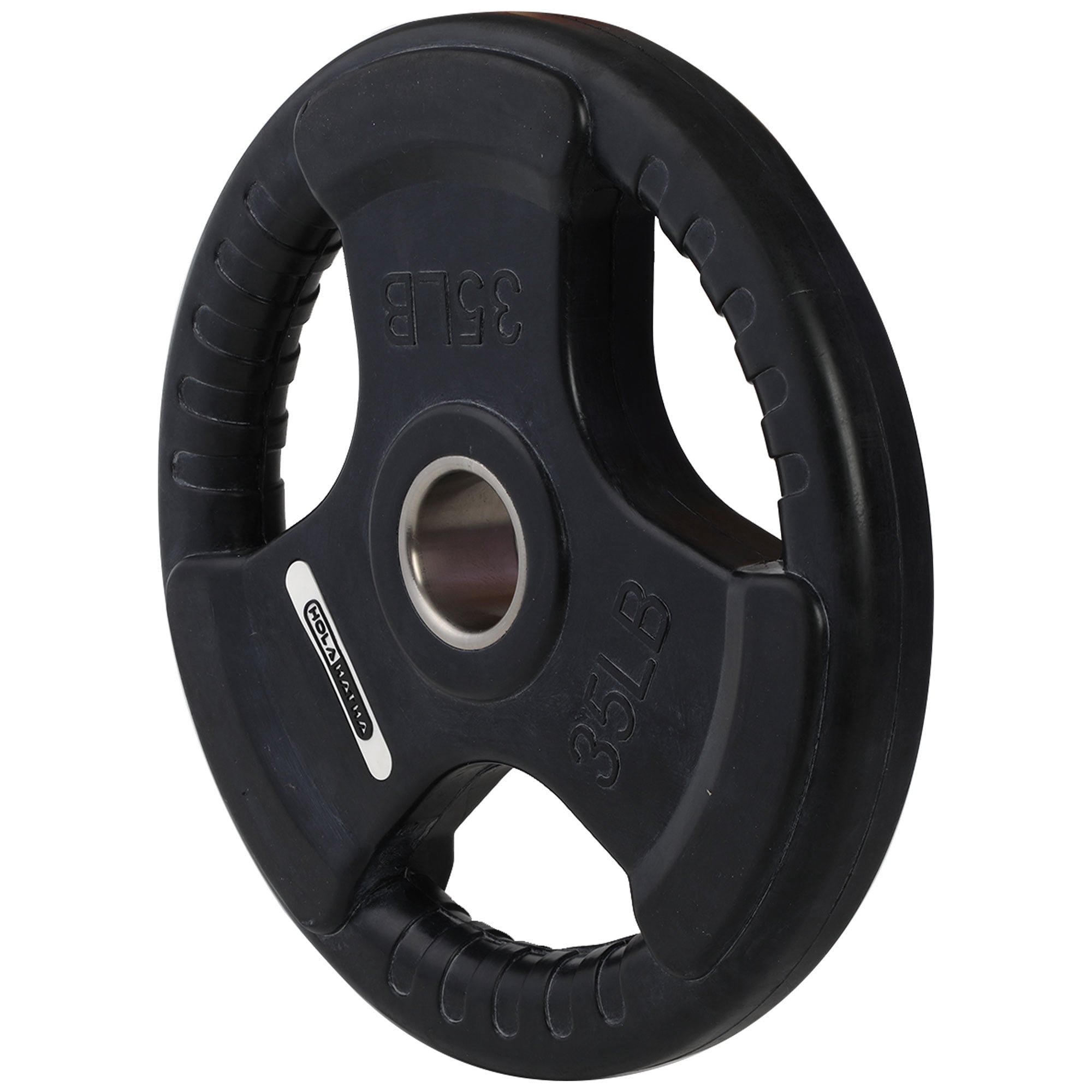 HolaHatha 35-Pound Olympic Rubber Coated Weight Plates with Handle, Black