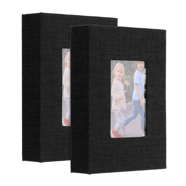 Álbum de Fotos Pequeño de 2 Piezas, Libro de Imágenes con Cubierta de Lino de 4x6 que Sostiene 52 Fotos, Negro