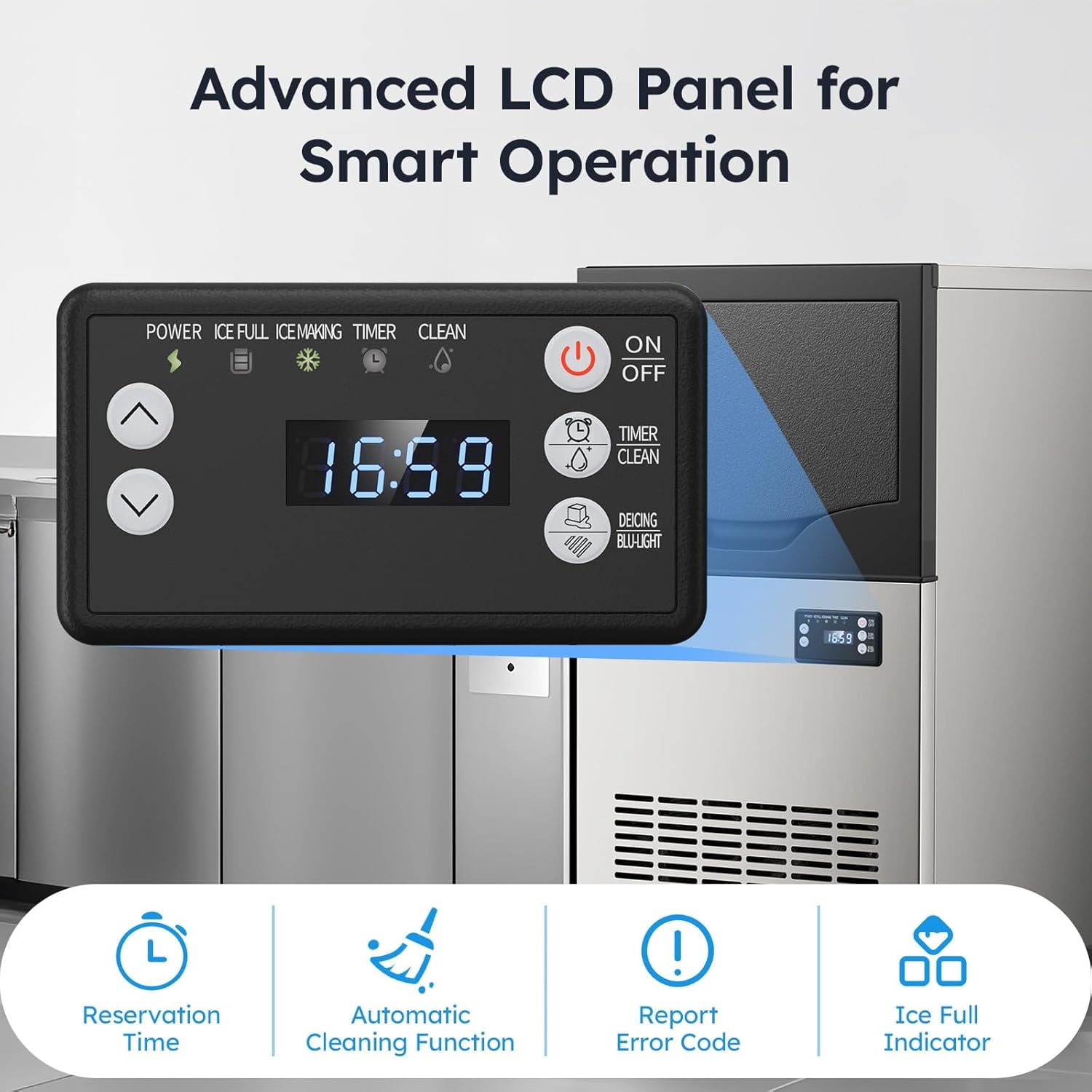 Commercial Under Counter Ice Maker, 100 Lbs/24H Ice Machine with 33 Lbs Storage Bin, Makes 45 Ice Cubes in 8-12 Mins, Adjustable Ice Thickness for Bar, Coffee Shop Commercial Use