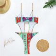 thumbnail image 4 of Plus size Swimsuits Women's Hollow Metal Chain Personalized Printed One-Piece Swimsuit Green 8(L), 4 of 7