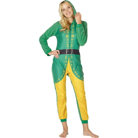 Elf The Movie Womens 'Buddy The Elf' One Piece Costume Pajama Set, Green, Small