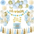 thumbnail image 1 of Decoraciones para baby shower YANSION azules y blancas pancarta Oh Baby con pompones y globos, 1 of 7