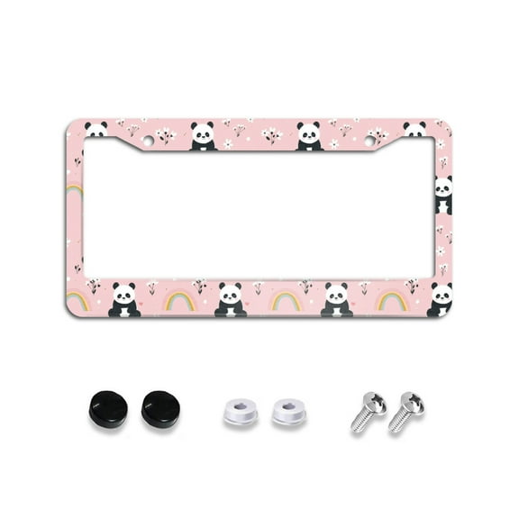 Cute Panda with Flower Rainbow License Plate Frames for Women Men Car Plate Holder Cover Metal Tag Aluminum Car Accessories Front Rear Plate Decor