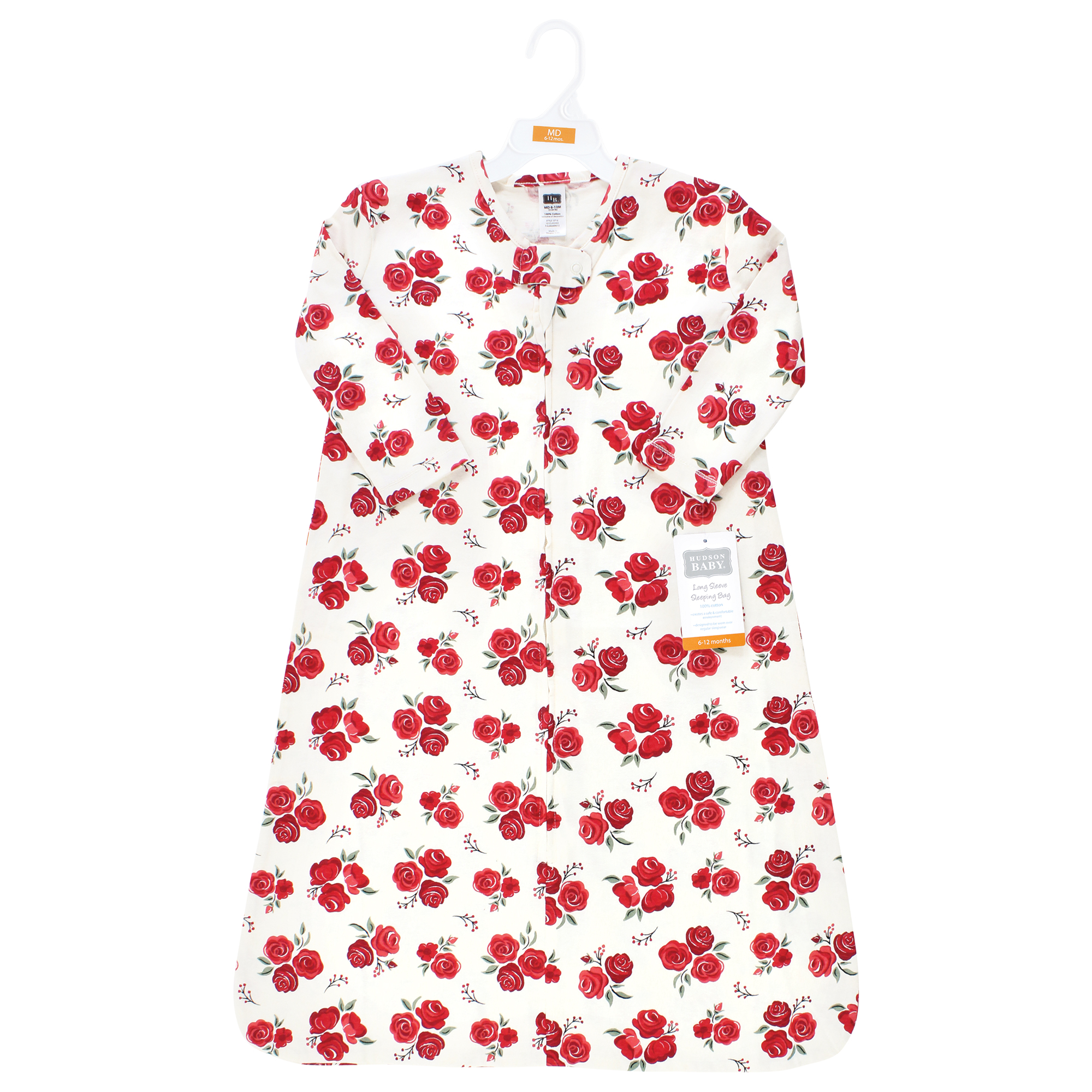 Hudson Baby Infant Girl Long Sleeve Cotton Jersey Sleeping Bag, Red Rose, 6-12 Months
