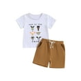 thumbnail image 2 of Aojekbee Toddler Boy Farm Outfit LetterAnimal Print Short Sleeve Tops with Elastic Waist Shorts 2 Pcs Clothes, 2 of 10