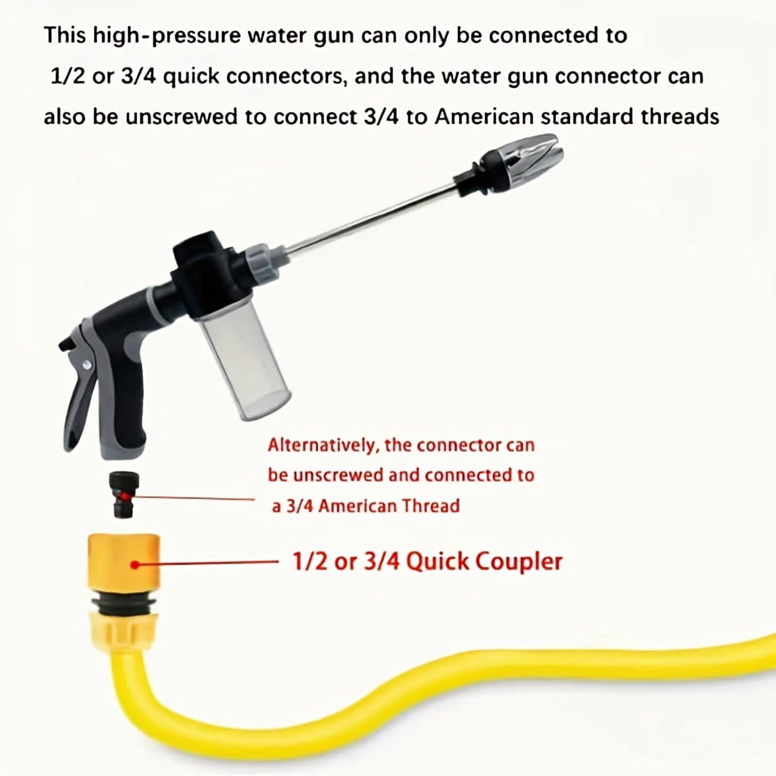 High Pressure Water Gun With Foam Cannon 3 4 Inch Garden Hose Nozzle Long Handle Sprayer For Garden Watering Household Cleaning