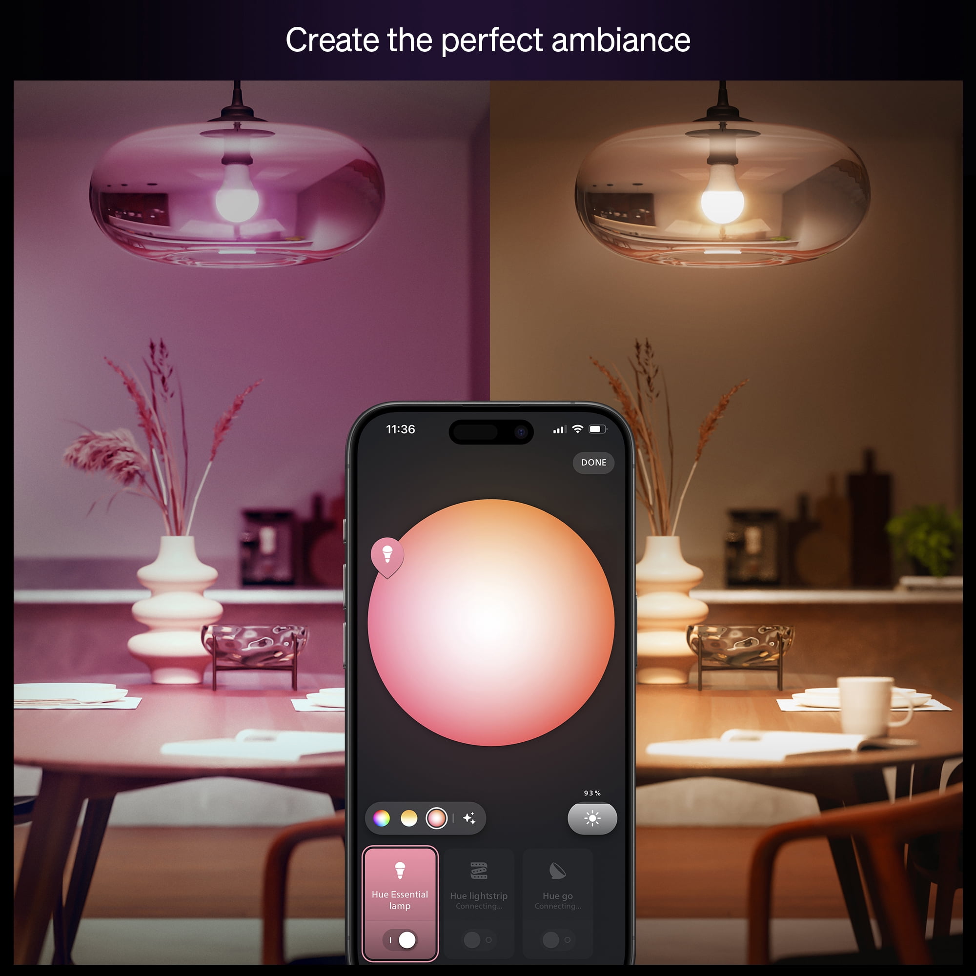Philips Hue Essential White & Color Ambiance 60-Watt Equivalent (800lm) A19 General Purpose Light Bulb (Medium Base) 2-Pack