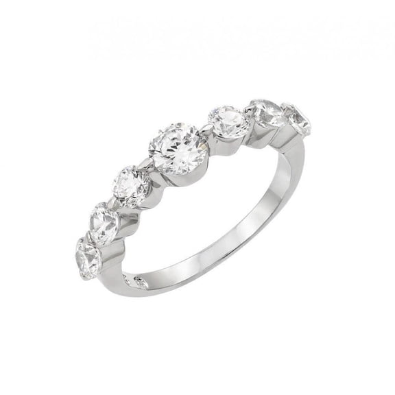 Rhodium Plated Sterling Silver 925 Clear Round 7 Set Row Ring Band White CZ Female Size 5