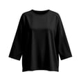 thumbnail image 3 of Hurxie Womens T-Shirt Casual 3/4 Sleeve Boxy Tops Loose Fit Crew Neck Basic Shirts Black,XL, 3 of 7
