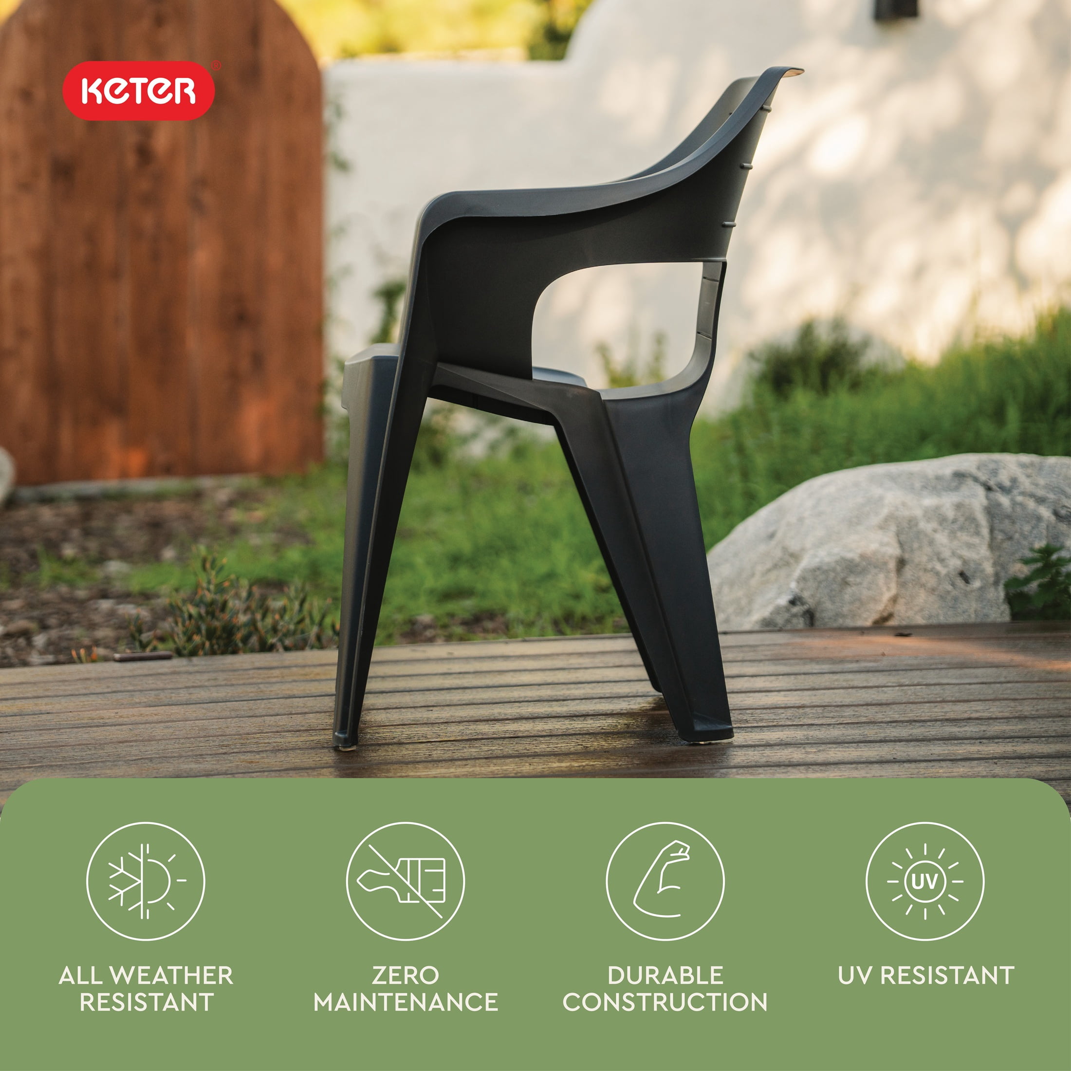 (2 pack) Keter Bilbao Resin Outdoor Dining Chair-Perfect for Outdoor, Graphite
