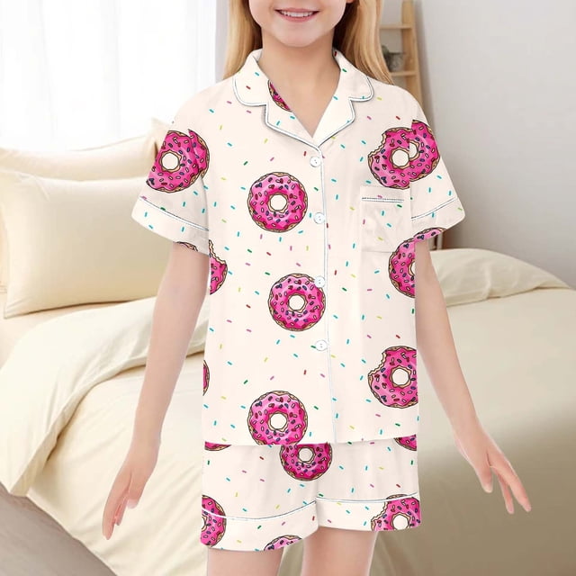 Pyjama en Satin pour Enfants pour Filles, Ensemble de Pyjama Graphique pour Enfants à Boutons, Ensemble de Pyjama Décontracté pour Filles, Pyjama pour Filles 4T 5T