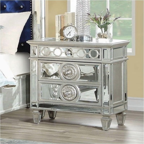 Glam Mirrored 2-Drawer Nightstand - Wooden Bedroom Furniture