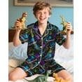 thumbnail image 3 of Fiodrimy Boys Pajamas Big Boys Satin PJS Set Summer Short Sleeve Button Down Kids Silky Pajama Lounge Sleepwear Size 8-14, 3 of 6