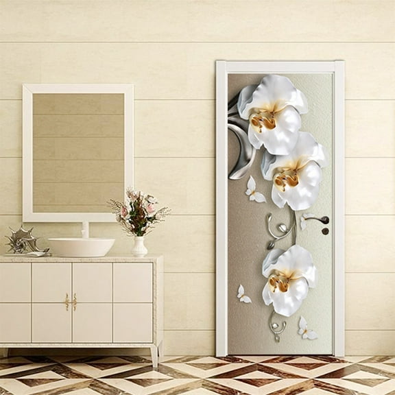 Door Stickers Decals 3D Door Murals Peel and Stick, Removable Decorative Vinyl Wallpaper Waterproof Self Adhesive Wall Covers Poster for Home Office Decoration Vivid Flower