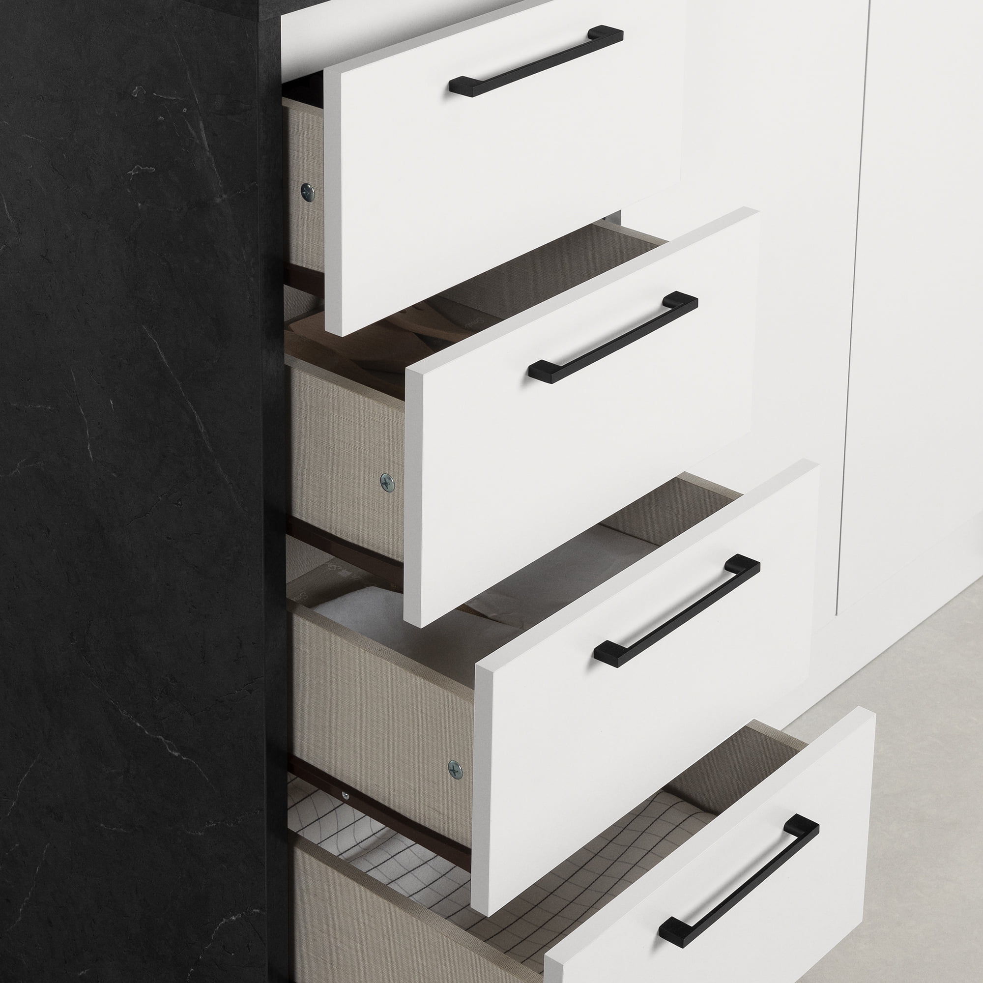 South Shore Myro Kitchen Island with Storage, in Faux Black Stone and White