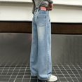 thumbnail image 5 of TIREOW Girls Baggy Jeans Elastic High Waist Wide Leg Denim Pants Trendy Solid Color Y2K Streetwear Loose Fit Denim Trousers, 5 of 8