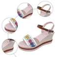thumbnail image 5 of Rokment Womens Ethnic Platform Wedges Dress Sandals Bohemian Summer Vintage Colorful Linen Sole Chunky High Heeled Dressy Sandals for Woman Beach Vacation White Size8, 5 of 7