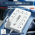 thumbnail image 4 of Power Strip, Surge Protector with 11 Multiple AC Outlets and 6 USB Ports (2 USB C), 6 Ft Extension Cord, 1250W/10A, One Touch Switch Button, 17 in 1 Compact powerstrip (White), 4 of 8