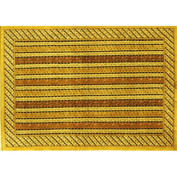 Ahgly Company Machine Washable Indoor Rectangle Persian Yellow Traditional Area Rugs, 8' x 10'