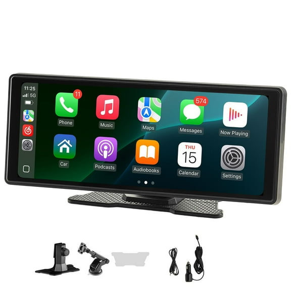 KFFKFF Wireless Car Stereo with 10-Inch HD Touchscreen, Compatible with Apple CarPlay and Android Auto, Portable Car Display with Voice Control, Mirror Link, Bluetooth, and GPS Navigation
