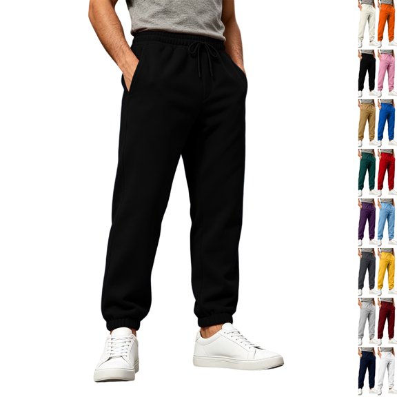 Mens Baggy Sweatpants Loose Fit Cotton Casual Comfy Stretch Wide Leg Sweat Pants with Pockets Black,S