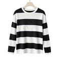thumbnail image 4 of VBVC Women's Striped Crew Neck Top , Ladies' Loose Fit Drop Shoulder Shirt , Stretchy Long Sleeve Pullover For Women, S-XL, 4 of 5