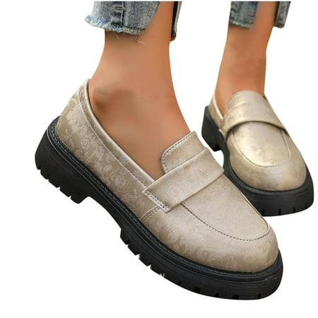 HaiMao Womens Loafers Shoes Clearance Platform Chunky Loafer Sole Comfortable Slip On Work office Business Casual Dress Shoes Silver 11.5(42)