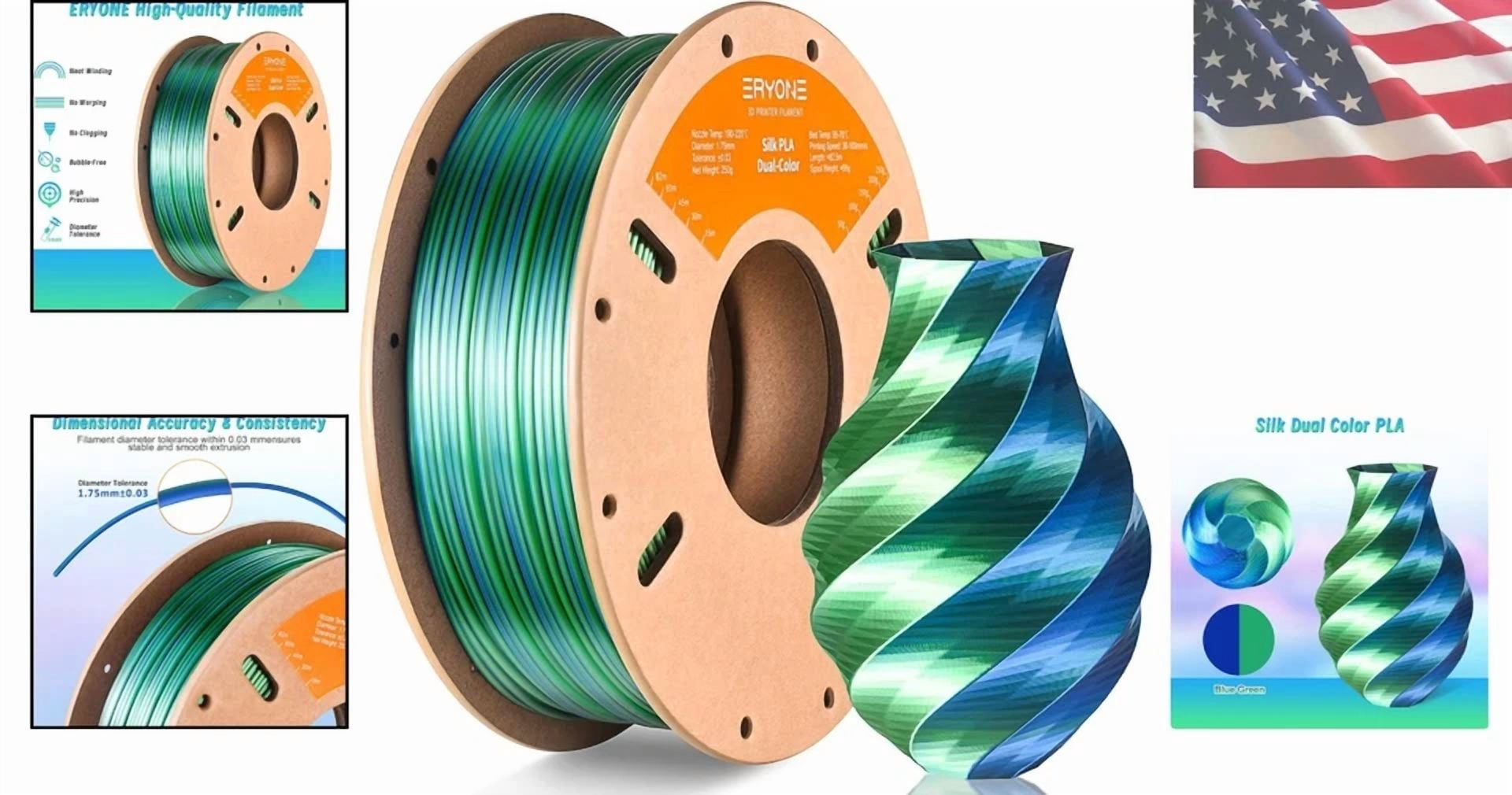 CRESTIN- Eco-Friendly Dual Color Pla Filament 1.75Mm - Vibrant Silk Finish For Creators
